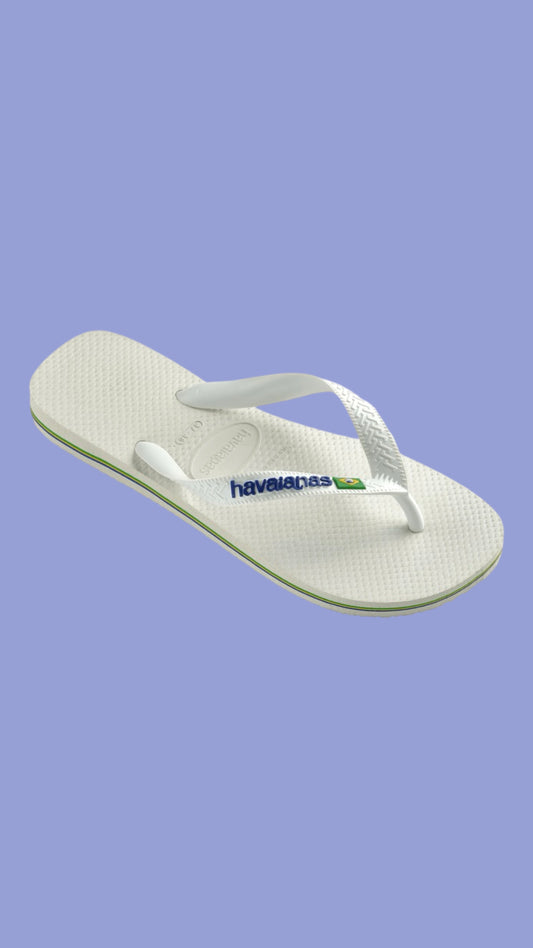 HAVAIANAS WHITE BRAZIL LOGO FLIP FLOPS