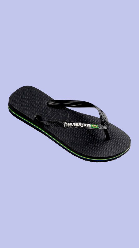 HAVAIANAS BLACK BRAZIL LOGO FLIP FLOPS