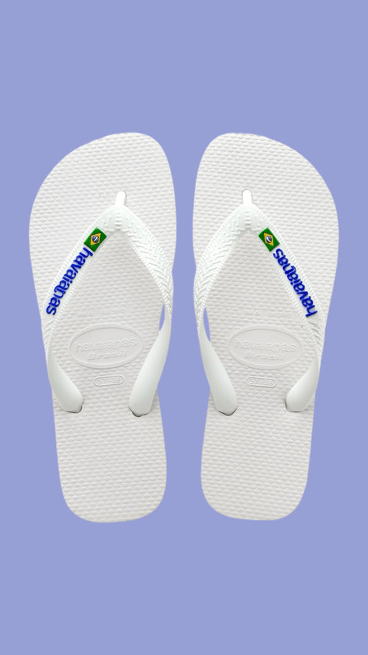 HAVAIANAS WHITE BRAZIL LOGO FLIP FLOPS