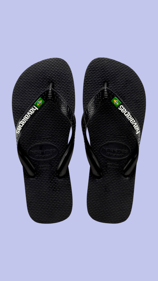 HAVAIANAS BLACK BRAZIL LOGO FLIP FLOPS