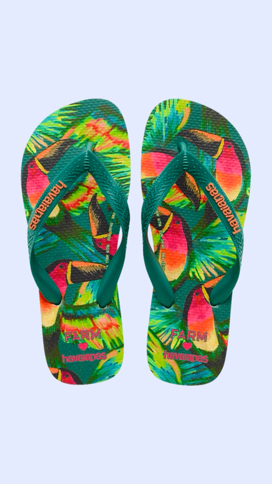 HAVAIANAS FARM RIO PINK TOUCAN TOP FLIP FLOPS